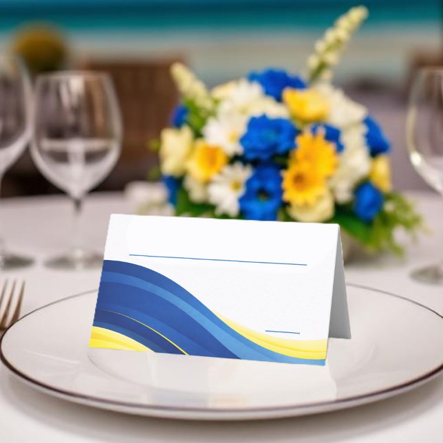 Tarjeta De Asiento Boda Azul Cobalto y Amarillo (Cobalt Blue and Yellow Wedding Place Card)