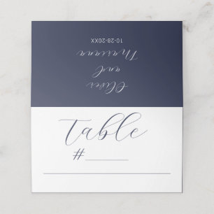 Tarjeta De Asiento Boda azul de la Marina con guión de caligrafía min