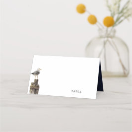 Tarjeta De Asiento Boda azul de la marina de acuarela costera