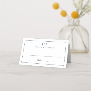 Tarjeta De Asiento Boda azul de la Marina de Monograma Clásico
