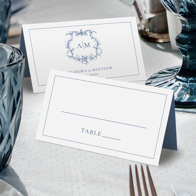 Tarjeta De Asiento Boda azul Escudo floral barroco victoriano  azul (Subido por el creador)