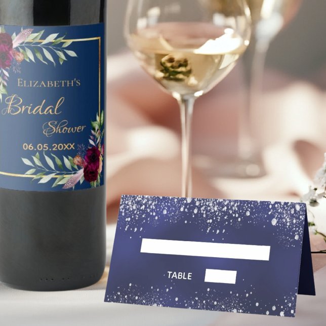 Tarjeta De Asiento Boda azul marino purpurina de plata brillante (Subido por el creador)