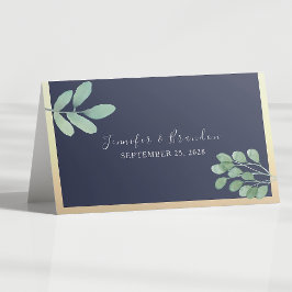 Tarjeta De Asiento Boda Azul Marítimo Botánico
