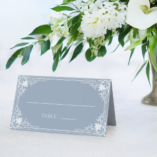Tarjeta De Asiento Boda azul polvoriento Elegante vintage falso plate
