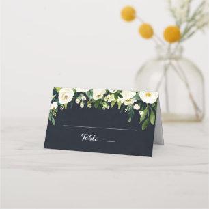 Tarjeta De Asiento Boda azul real floral blanca verde