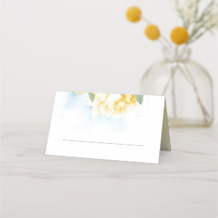 Tarjeta De Asiento Boda azul turbio y florido amarillo