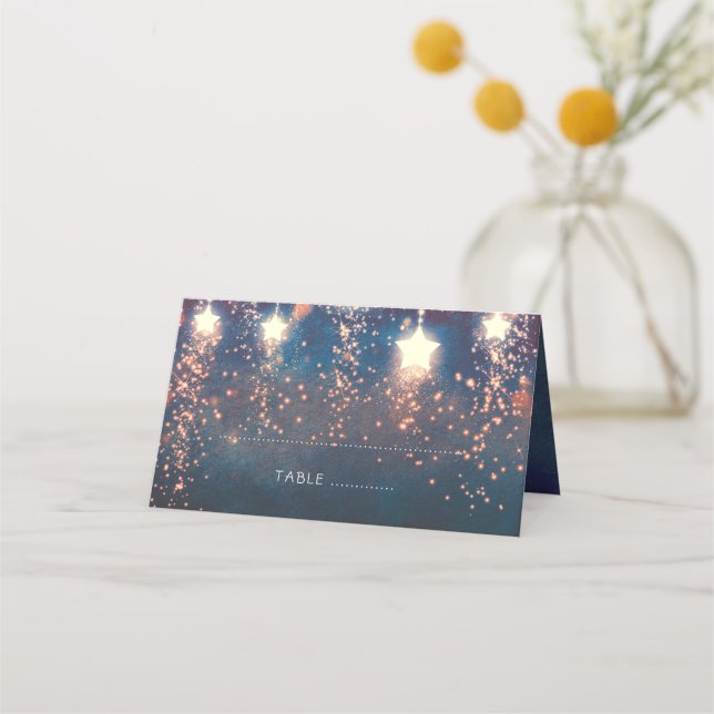 Tarjeta De Asiento Boda azul y rosa de las estrellas que caen (Anverso)