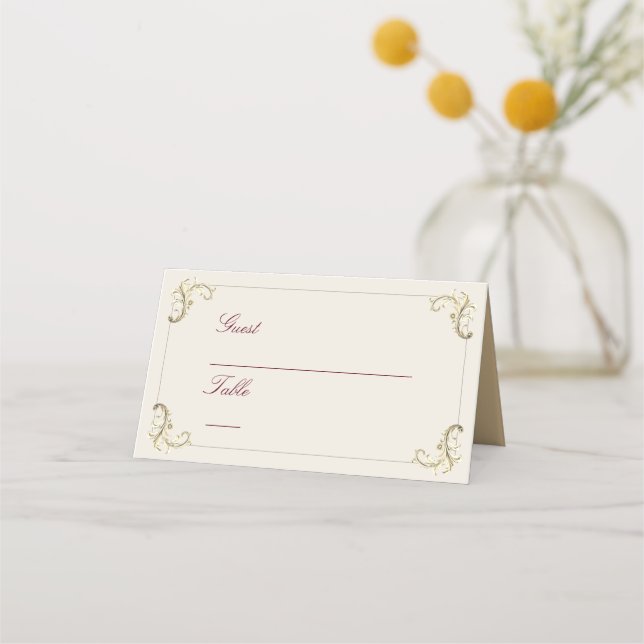 Tarjeta De Asiento Boda Barroca de Oro y Borgoña (Anverso)