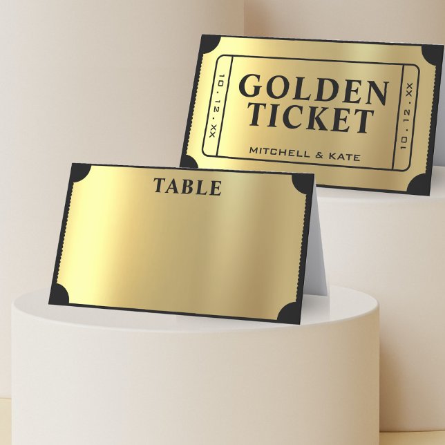 Tarjeta De Asiento Boda Black & Gold Golden Ticket (Golden Ticket Black & Gold Wedding Place Card
)