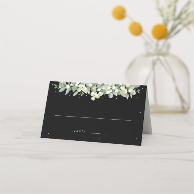 Tarjeta De Asiento Boda Black Snowberry + Eucalyptus (Anverso)