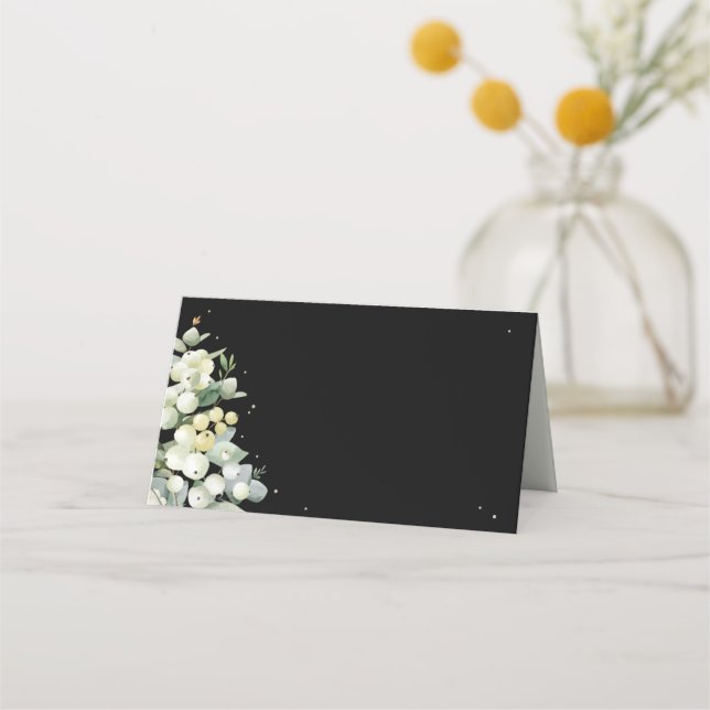 Tarjeta De Asiento Boda Black Snowberry + Eucalyptus (Anverso)