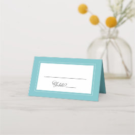 Tarjeta De Asiento Boda Blanca Aqua Elegante Chic Borde Moderno