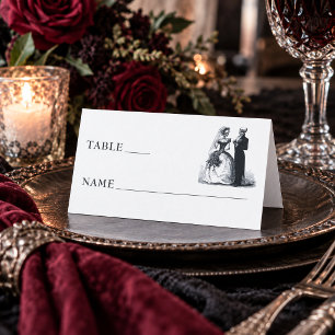 Tarjeta De Asiento Boda Blanca Vintage Gótica de Toile Negro