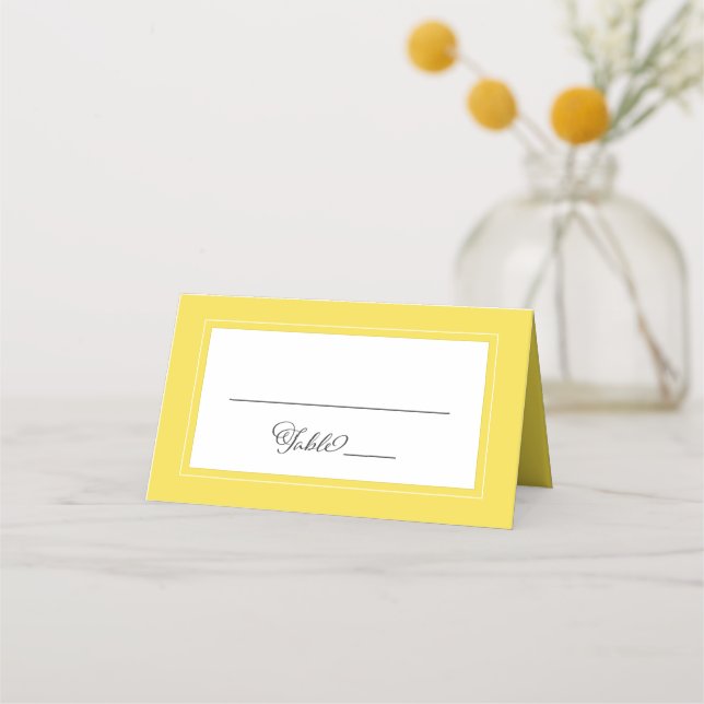 Tarjeta De Asiento Boda blanco amarillo elegante borde Moda moderno (Anverso)