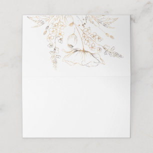 Tarjeta De Asiento Boda blanco con flores silvestres dibujadas de oro
