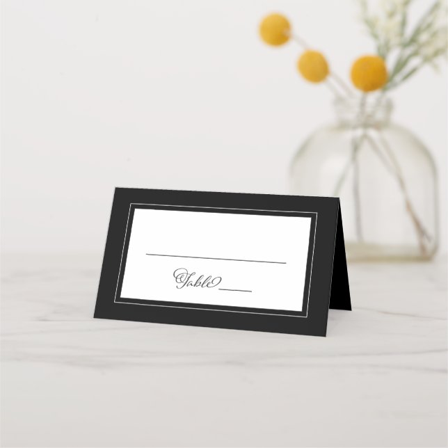 Tarjeta De Asiento Boda blanco negro elegante borde Moda moderno (Anverso)