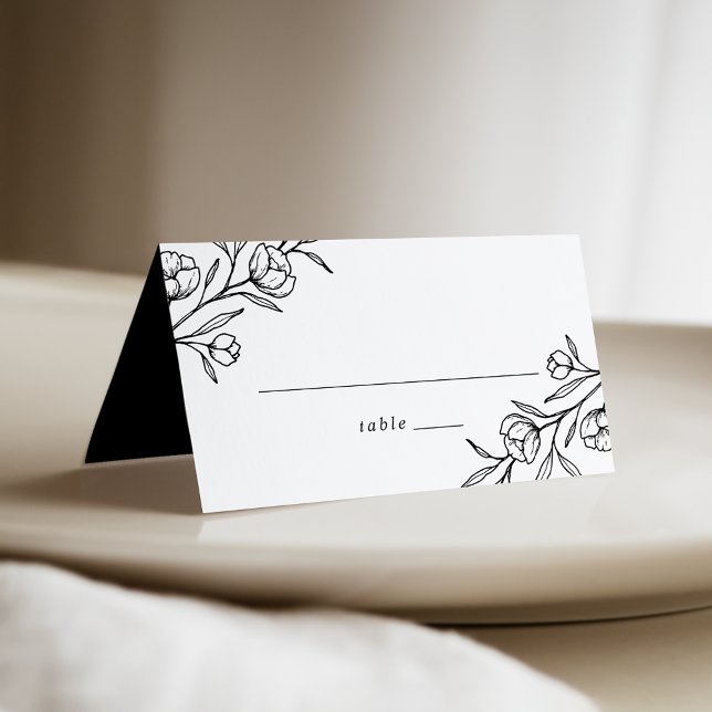 Tarjeta De Asiento Boda blanco y negro floral esbozado (Subido por el creador)