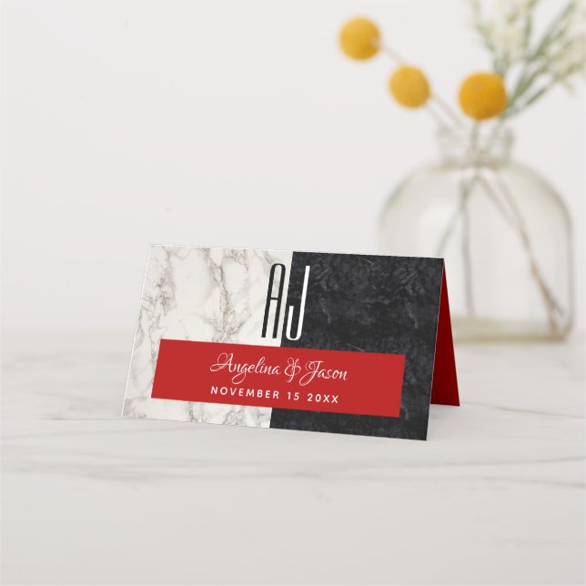 Tarjeta De Asiento Boda blanco y negro moderno (Reverso)