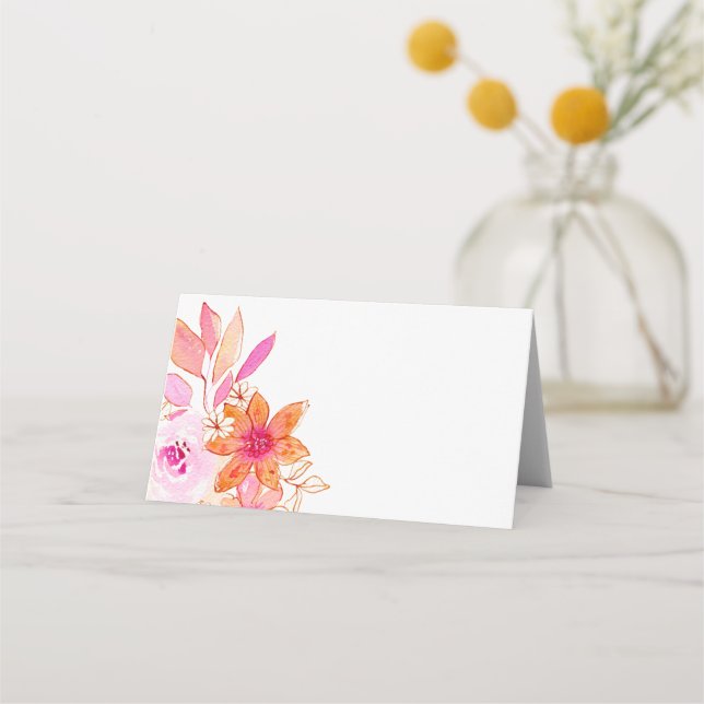 Tarjeta De Asiento Boda  Blank de flores de Naranja rosa de Boho (Anverso)