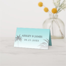 Tarjeta De Asiento Boda Blue Tropical Palm Tree Beach