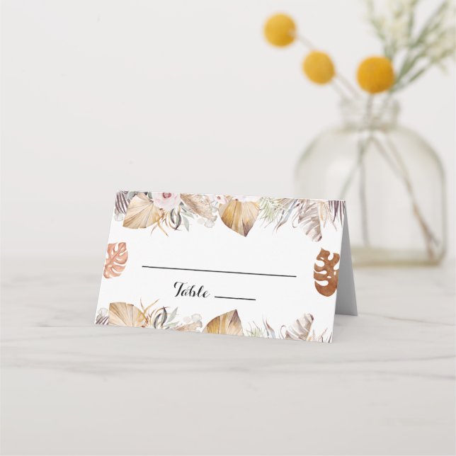 Tarjeta De Asiento Boda Boho Neutral Rústica (Anverso)