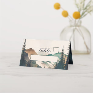 Tarjeta De Asiento Boda Bosque de Pinos Montañas Acuarela