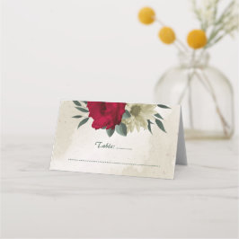 Tarjeta De Asiento boda botánico de flores amarillas pálidas rojas