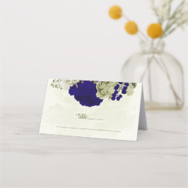 Tarjeta De Asiento Boda botánico de flores beige azules reales