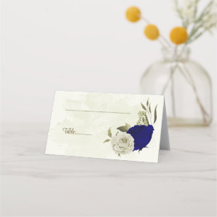 Tarjeta De Asiento Boda botánico de flores beige azules reales