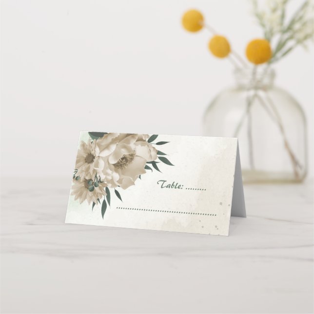 Tarjeta De Asiento boda botánico de flores de champán verde (Anverso)