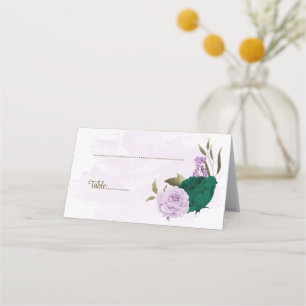Tarjeta De Asiento boda botánico de flores moradas verdes esmeraldas