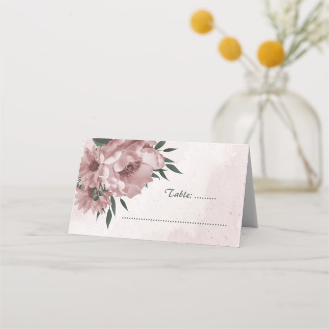 Tarjeta De Asiento boda botánico de flores rosadas bonitos (Anverso)