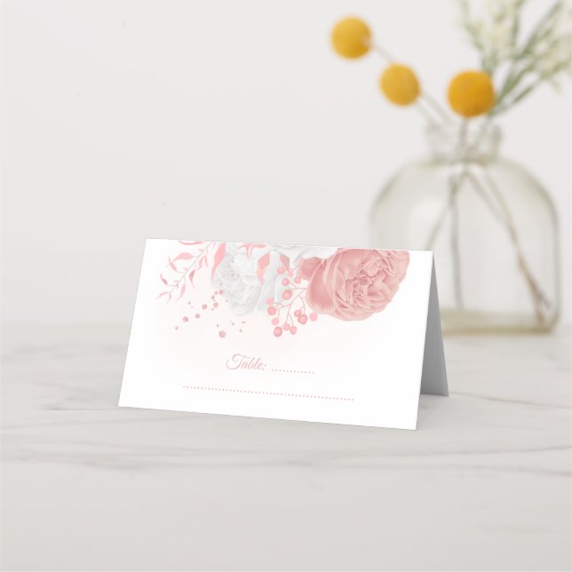 Tarjeta De Asiento boda botánico de flores rosas y blancas (Anverso)