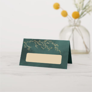 Tarjeta De Asiento Boda botánico de oro y verde esmeralda