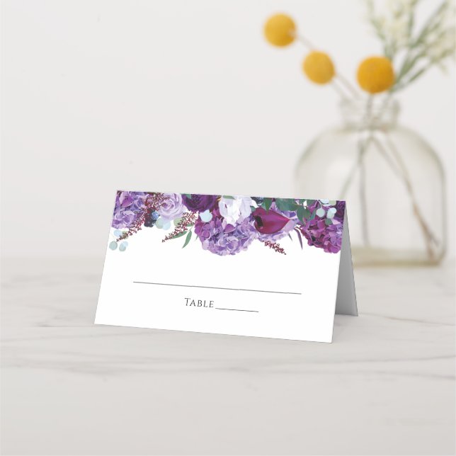 Tarjeta De Asiento Boda Botánico Floral Elegante Morado (Anverso)