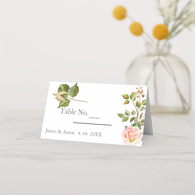 Tarjeta De Asiento Boda Botánico Rosa Rubor (Anverso)