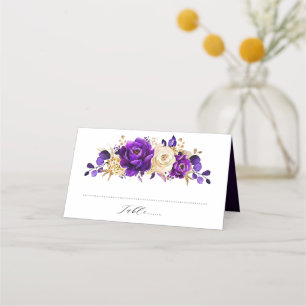 Tarjeta De Asiento Boda Botánico Royal Purple Violet Gold Floral