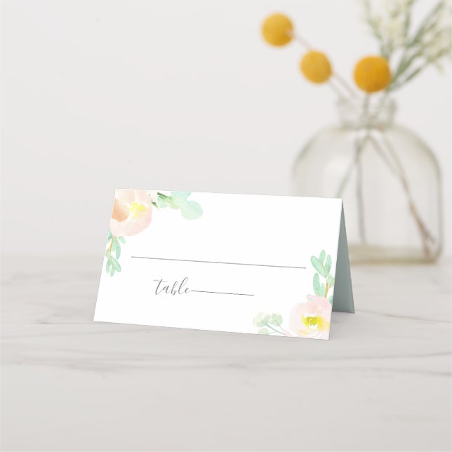 Tarjeta De Asiento Boda botánico Rubor Peach Mint (Anverso)