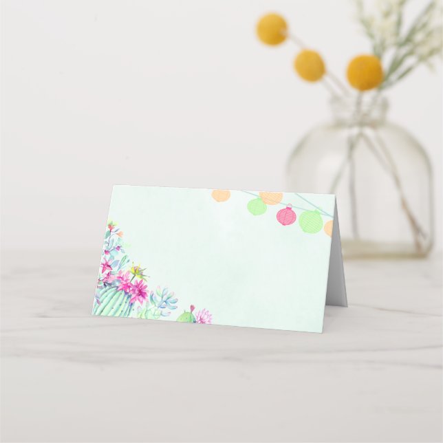 Tarjeta De Asiento Boda Cactus Lantern Fiesta Succulent (Anverso)