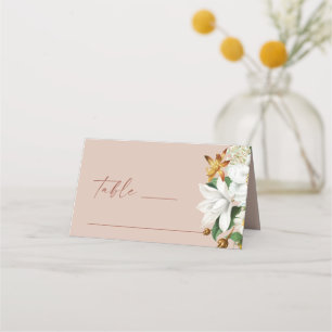 Tarjeta De Asiento Boda cálido rubor beige Floral botánica blanca