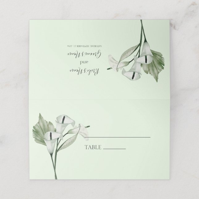 Tarjeta De Asiento Boda Calla Lilies Blanco Moderno (Exterior desplegado)