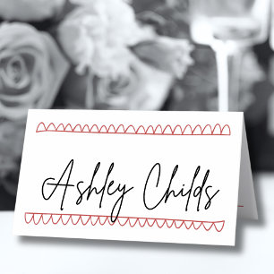 Tarjeta De Asiento Boda Caprichosa de Dibujo a Mano en Rojo Francés