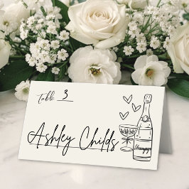 Tarjeta De Asiento Boda Caprichosa Dibujada a Mano