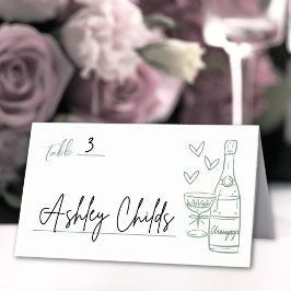 Tarjeta De Asiento Boda Caprichosa Verde Dibujada a Mano
