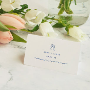 Tarjeta De Asiento Boda caprichoso de mano azul