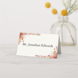 Tarjeta De Asiento Boda Católica de Otoño en Rojo y Dorado
