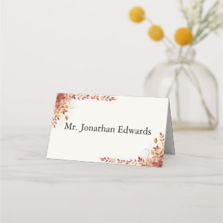 Tarjeta De Asiento Boda Católica de Otoño en Rojo y Dorado