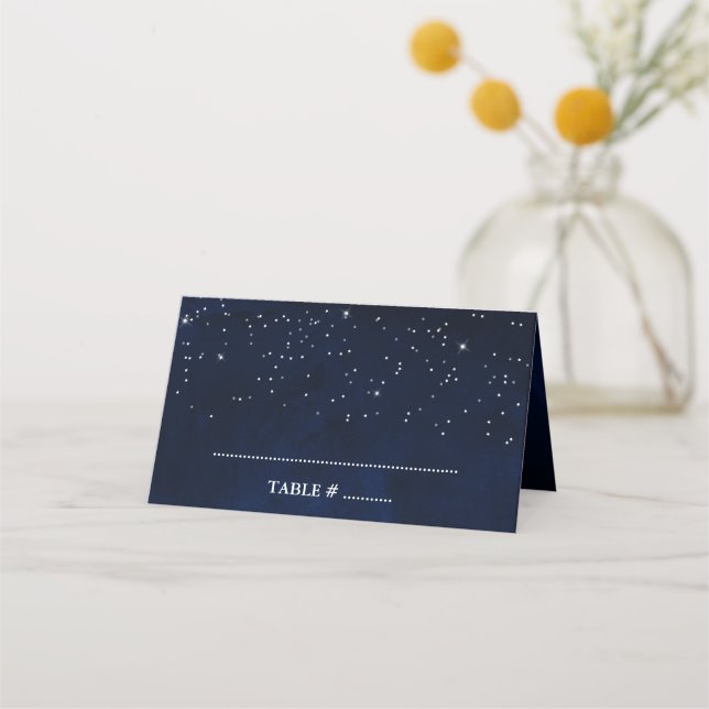 Tarjeta De Asiento Boda celeste acuarela azul cielo y estrellas (Anverso)