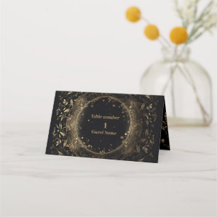 Tarjeta De Asiento Boda Celestial de Oro Negro Místico