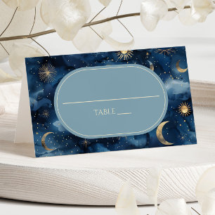 Tarjeta De Asiento Boda Celestial Elegante Estrellado Cielo Azul Dora